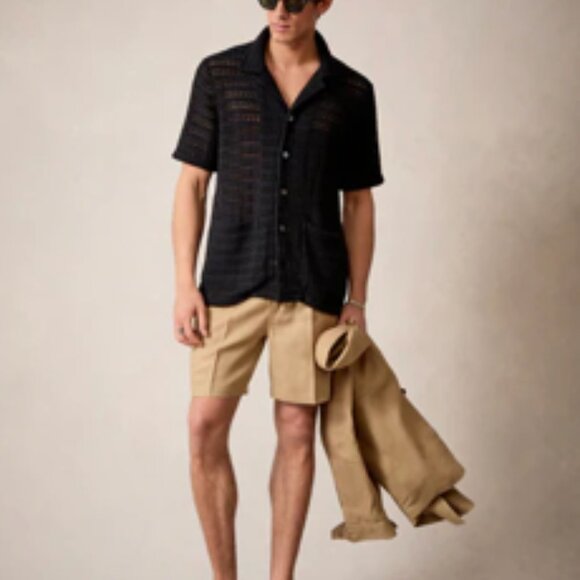 Todd Snyder Open Knit Guayabera Shirt Black Size Medium NWOT - Picture 5 of 5